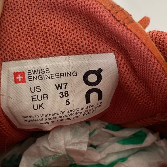 On Running Cloud Sneakers Size 7 Chili Rust Orange Red Women's Comfort Shoes - Picture 12 of 12